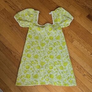 Zara Yellow Green Puff Sleeve Sundress